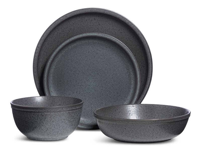 CANVAS Varennes Stoneware Dinnerware Set, Serves 4, 16-pc, Black Reactive Glaze