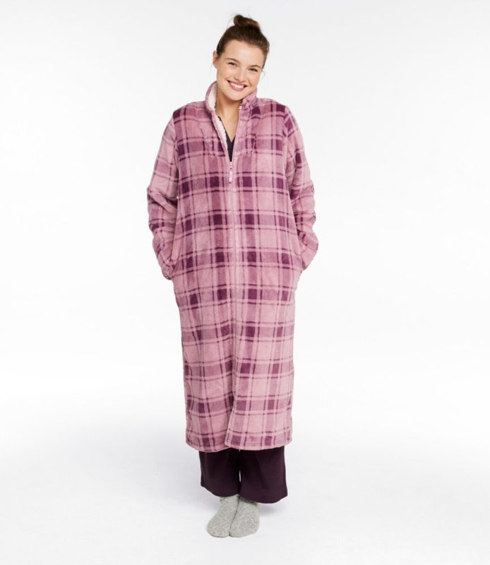 L.L.Bean Women's Wicked Plush Robe, Full-Zip, Washed Orchid Plaid