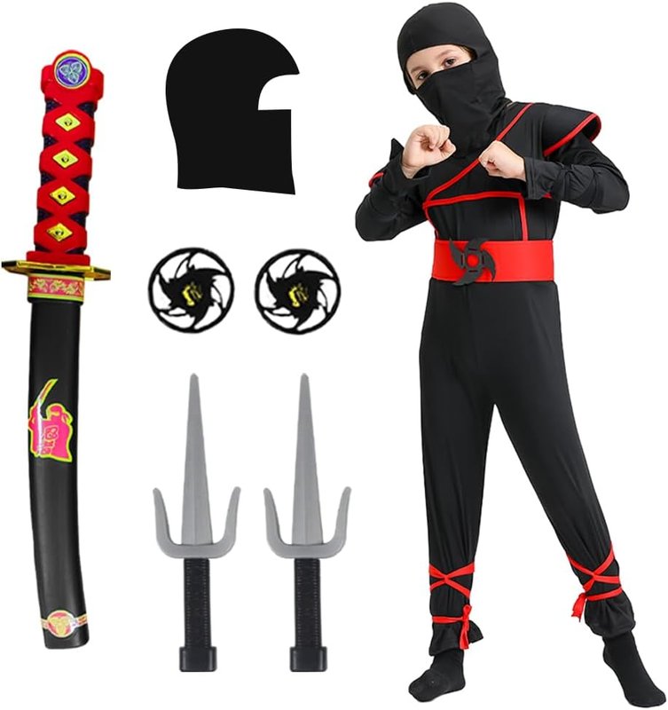 skyllc Ninja Costume for Kids - Boys Ninja Cosplay Set with Accessories